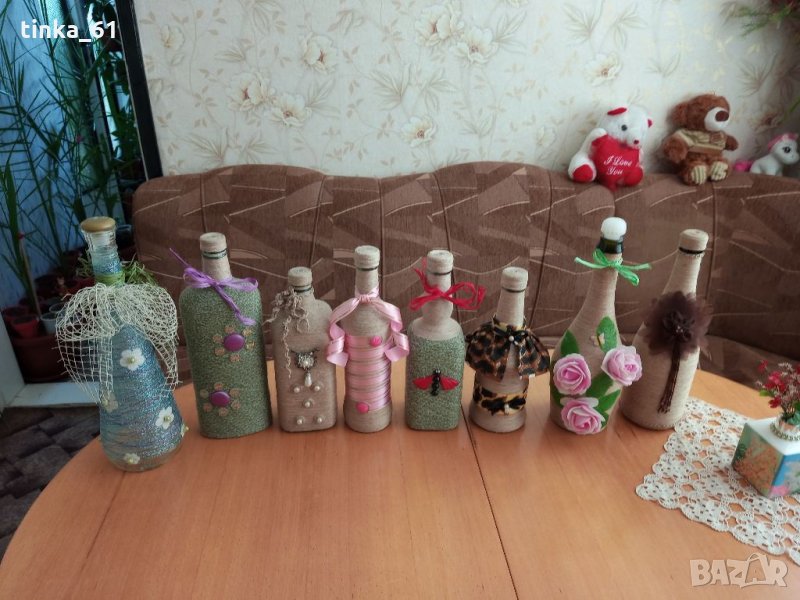 Бутилки декорирани със канап, снимка 1