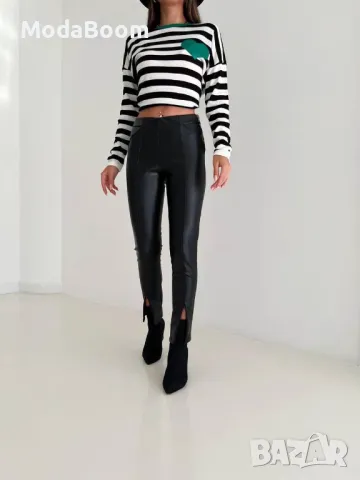 Черен дамски кожен панталон 