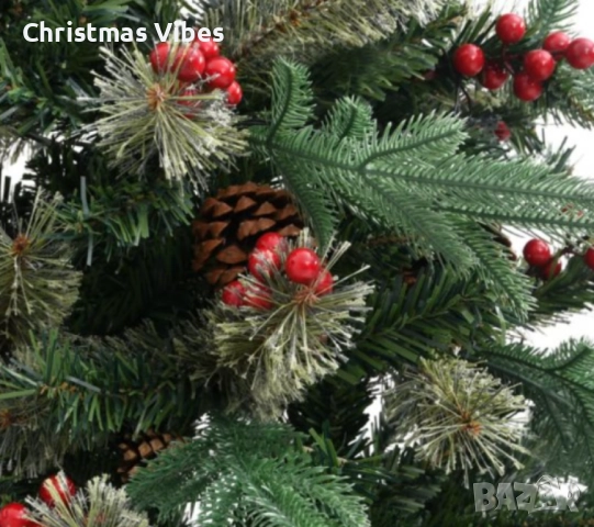 Изкуствена елха Luxury Diamond с червен глог и шишарки, снимка 3 - Декорация за дома - 52111998