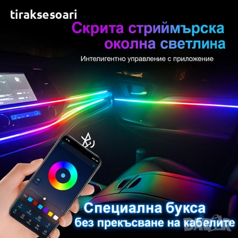 RAINBOW LED амбиентно осветление за автомобили с RGB 256 цвята, 6 IN 1, снимка 3 - Аксесоари и консумативи - 52566993