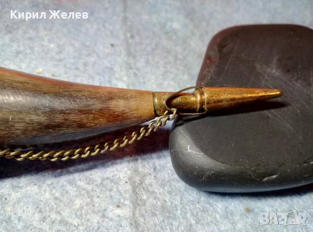 Стар ДЕКОРАТИВЕН КОЛЕКЦИОНЕРСКИ БИВОЛСКИ РОГ РЪЧНО РЕЗБОВАН с ОБКОВ и ВЕРИЖКА 47835, снимка 7 - Антикварни и старинни предмети - 47971018