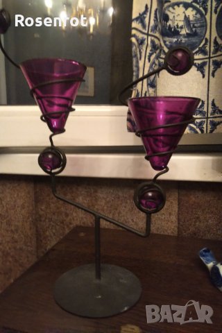 намален Свещник желязо и цветно стъкло , снимка 2 - Декорация за дома - 30777915