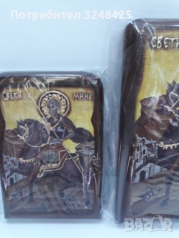 Малки икони със Свети Мина - Закрилникът на семейството, р-ри 17 / 11,5 см , икона на платно, снимка 3 - Икони - 37534309
