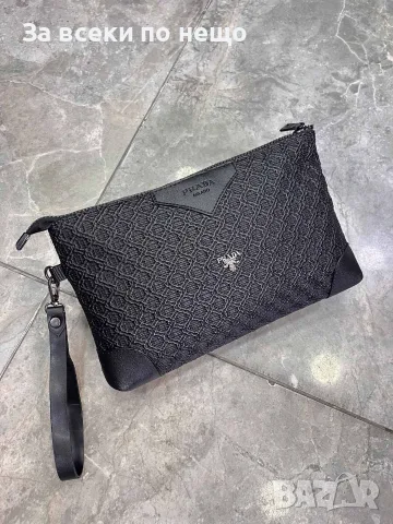 Prada Луксозен Черен Плетен Несесер С Лого И Дръжка За Китката Код Bal Style81