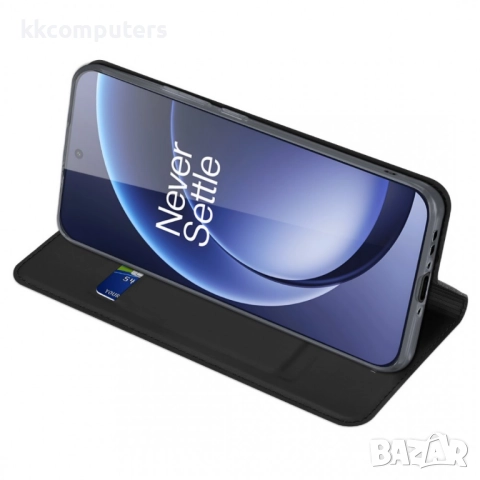 DUX DUCIS Кожен калъф за OnePlus 15 5G- Държач за Карти и Стойка, вкл. Протектор (Черен, Син), снимка 6 - Калъфи, кейсове - 52623581