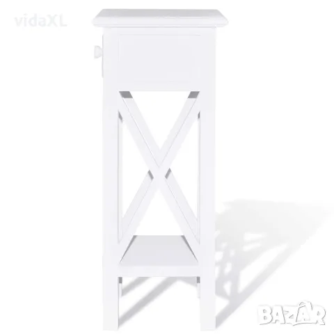 vidaXL Странична маса с чекмедже, бяла, снимка 5 - Маси - 56146291