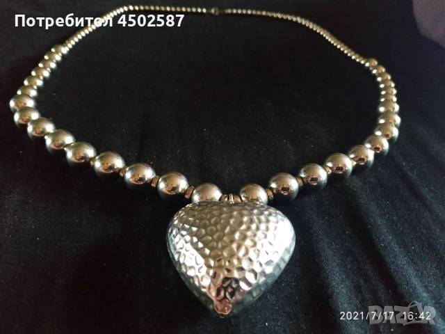 Колие сърце сребрист ефект, снимка 4 - Колиета, медальони, синджири - 52121821