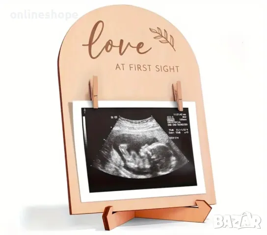 Дървена рамка за бебе - снимка на ултразвук фото + място за имена дата, снимка 3 - Други - 48781128