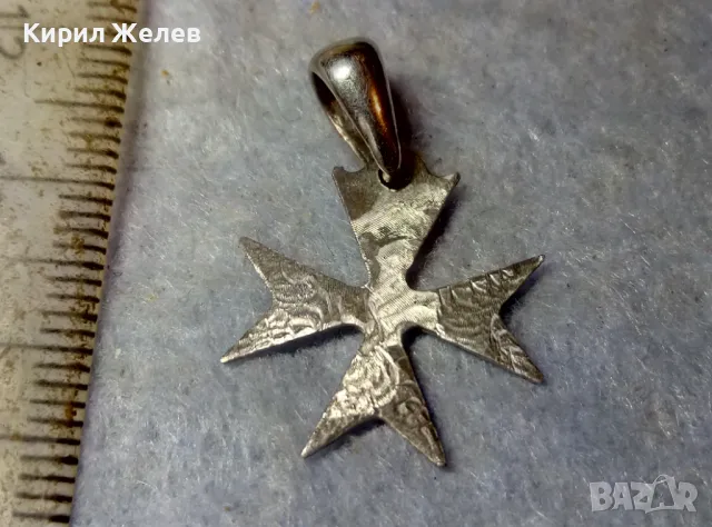 АРИСТОКРАТИЧЕН РИЦАРСКИ СТИЛ ПЕНДАНТ СРЕБЪРЕН МАЛТИЙСКИ КРЪСТ СРЕБРО 925 с БЯЛА ПОЗЛАТА 49147