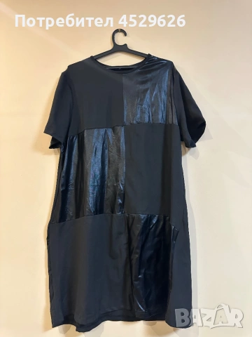 Черна рокля с кожен елемент 