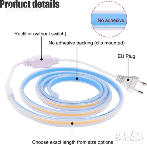 LED лента COB 3 м, 360 LED/м, 220V, IP65 водоустойчива, топла светлина, снимка 3 - Лед осветление - 52638213