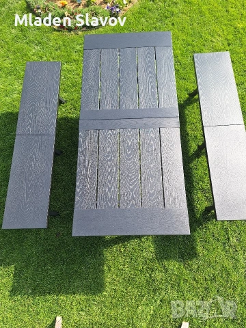 градински комлект от алуминий цвят антрацит, имитация на дърво, снимка 3 - Градински мебели, декорация  - 54198770