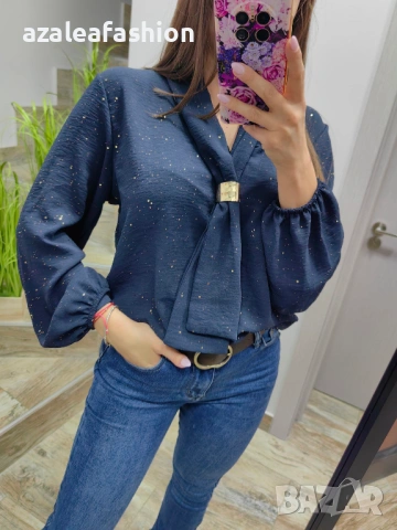 Блуза с бляскави частички в синьо, снимка 5 - Блузи с дълъг ръкав и пуловери - 53220543