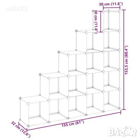 vidaXL Органайзер с кубични отделения, 15 куба, черен, PP, снимка 10 - Кутии за съхранение - 56147163