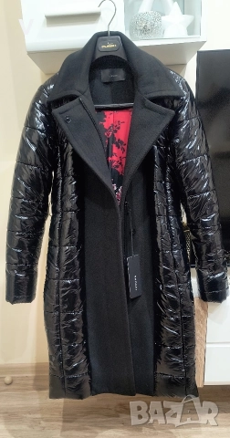 Дамско черно кожено яке кожух парка с естествен пух косъм качулка лисица алкантара естествена кожа, снимка 3 - Якета - 52867865