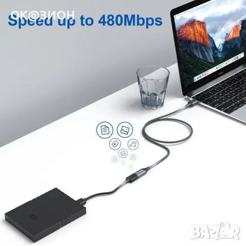 RAVIAD USB 2.0 удължителен кабел 2M, USB A мъжки към женски кабел, снимка 4 - Кабели и адаптери - 48990414