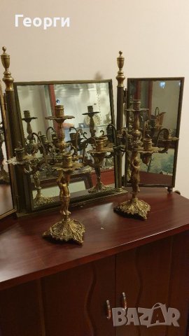 Рядки антикварни фигурални френски бронзови свещници , снимка 7 - Антикварни и старинни предмети - 38561086