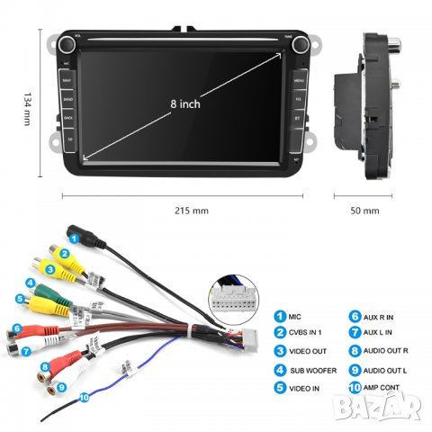 Мултимедия, VW, 8" плеър, двоен дин, volkswagen, навигация, Golf 5 6, passat, touran, Seat, Skoda 8", снимка 5 - Аксесоари и консумативи - 37057079