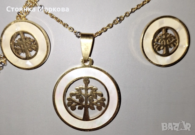 Нов комплект медицинска стомана и седеф, снимка 2 - Бижутерийни комплекти - 51530354