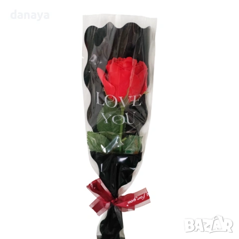 6374 Ароматизирана червена роза в целофан, снимка 4 - Изкуствени цветя - 53350157
