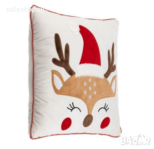 Възглавница за коледна декорация, бяла, еленче, 35x35см, снимка 3 - Възглавници - 52374516