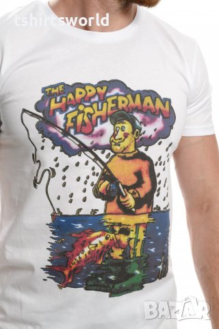Нова мъжка забавна тениска с дигитален печат HAPPY FISHERMAN -Щастливия Рибар, снимка 2 - Тениски - 37669938