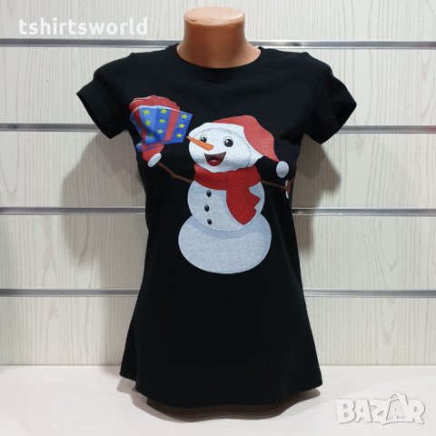 Нова дамска коледна тениска с дигитален печат Снежко, Снежен човек, снимка 1 - Тениски - 31116106