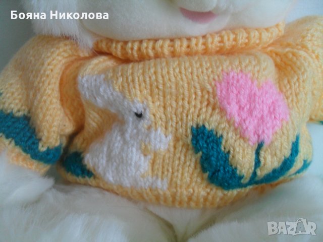 Голямо плюшено зайче с пуловер - НОВО, идея за подарък , снимка 3 - Плюшени играчки - 31229814