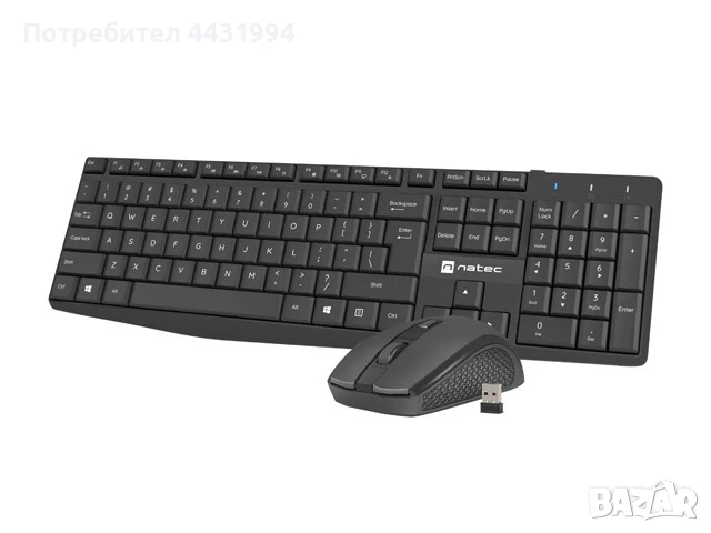 Комплект, Natec Set 2 in 1 Keyboard Black Squid + Mouse Wireless US Layout., снимка 1