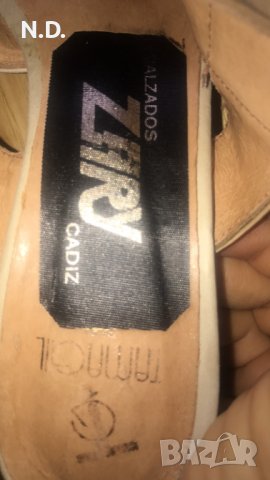 Бежеви дамски сандалети от естествена кожа с ток 6 см, размер 37 , снимка 5 - Сандали - 40871712