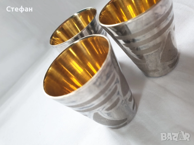Посребрени чашки с позлата , снимка 4 - Антикварни и старинни предмети - 51941604