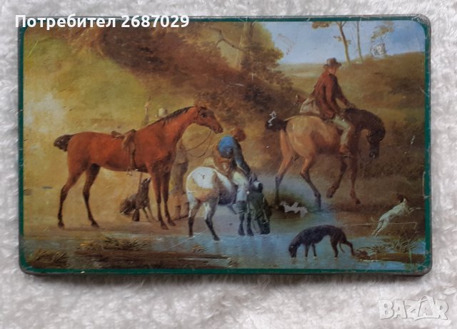 Пано - картина с коне, куче, кон, човек, хора,  метал, лов