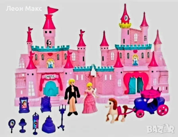 Замък светещ с принцеса каляска и мебели 50см , снимка 2 - Кукли - 48420504