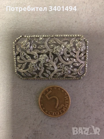 Сребърна брошка антики на цветя от сребро