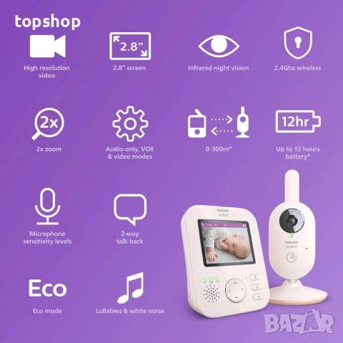 Чисто нов бебефон Philips Avent Advanced в коралово кремаво, 2,8” (7,1 см) дисплей, x2 увеличение..., снимка 3 - Бебефони - 51637907
