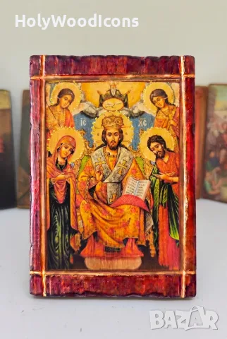 Ръчно изработена православна дървена икона – Исус Христос Цар на Царете (Деисис), снимка 4 - Икони - 56097460