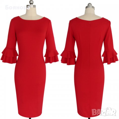 Елегантна червена  рокля, снимка 2 - Рокли - 30546190