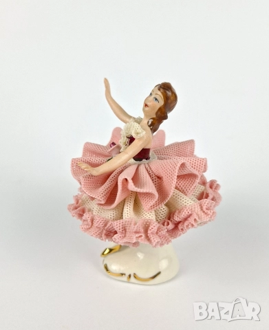 Порцеланова балерина с розова рокля - Sandizell, Dresden, снимка 4 - Статуетки - 52838618