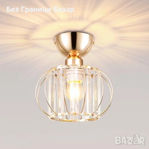 Нов Златист кристален таванен полилей за антре балкон коридор кухня спалня E27 модерен плафон