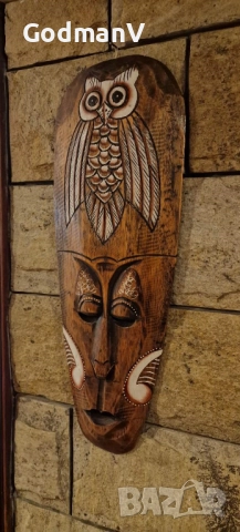 🌿 Три декоративни ръчно издълбани дървени маски – 48 см | Костенурка • Делфини • Бухал 🌿, снимка 5 - Декорация за дома - 52627985