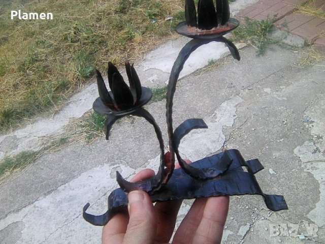 Стар кован български двоен свещник, снимка 1