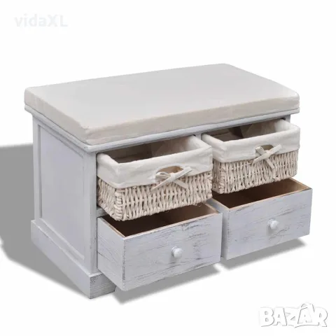 vidaXL Пейка за съхранение, бяла, 62x33x42 см, дърво от пауловния, снимка 3 - Маси - 56146345