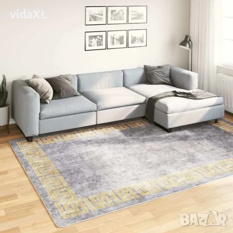 vidaXL Килим, миещ се, сив, 190x300 см, снимка 2 - Килими - 56147111