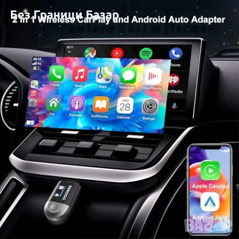Нов Безжичен CarPlay & Android Auto адаптер ESSGOO 2-в-1, USB/Type-C, снимка 2 - Друга електроника - 47588653