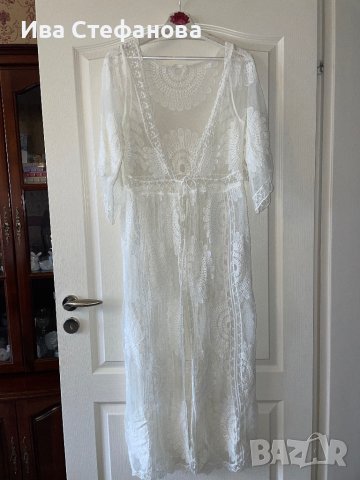 Разкошна  плажна памук наметка кафтан плажна туника дантела парео плажен кафтан дълга риза за море , снимка 4 - Туники - 40370860