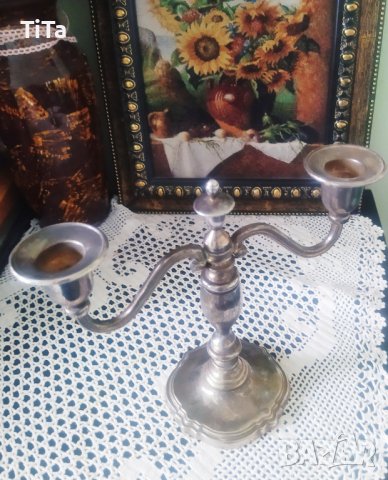 Старинен посребрен свещник , снимка 3 - Други - 42830038