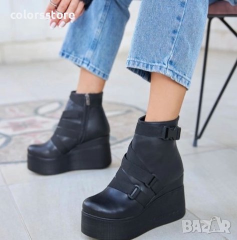Боти на платформа - черна кожа - 135K, снимка 2 - Дамски боти - 33123372