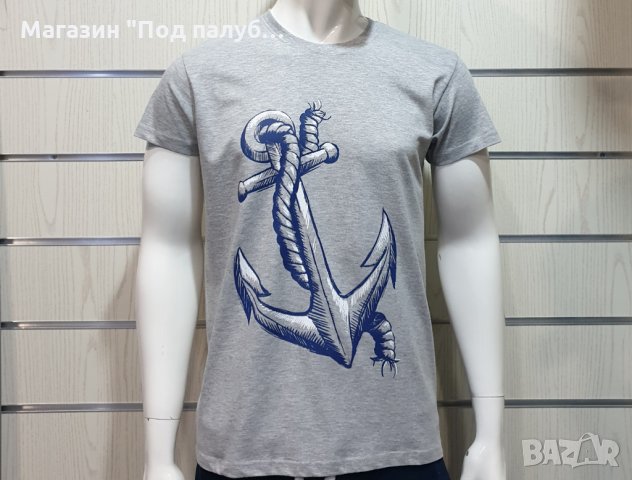 Нова мъжка сива тениска с трансферен печат Голяма котва, морска, снимка 3 - Тениски - 29954045