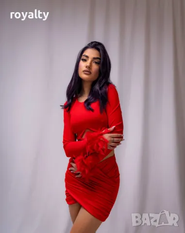 Стилен червен дамски комплект , снимка 4 - Комплекти - 49526864