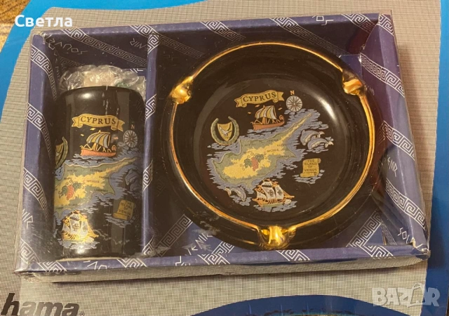 Уникални-Часоовник;пепелник;чаши;ваза;преспапие-зелен мрамор;К-т пепелник,запалка,поставк Au покрити, снимка 9 - Антикварни и старинни предмети - 47296578